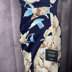 NWT Size Small LuLus Navy Blue Floral Sleeveless Surplice Midi Dress Slit Ruched