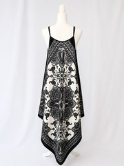 Asymmetrical Paisley Print Scarf Dress – Black & Ivory One Size