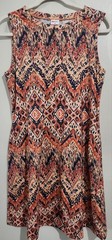WIHOLL Orange Blue White Geometric A-Line Dress Sleeveless Round Neck M Knee