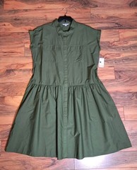 Ophelia Roe Womens Full Button Front Midi Dress Size XL Olive Pockets Cotton NWT