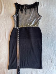 WOW Couture Black & Silver Sequin Bandage Bodycon Mini Dress – Size M