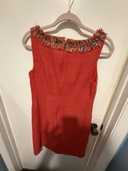 Talbots Womens Tweed Sheath Dress Sleeveless Coral Confetti Fringe Trim size 4