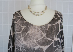 H Trend Made In Italy Blouson Dress Size S Grey Beige Animal Print Silk/Jersey