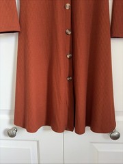 Ribbed Knit Button Front Midi Dress Rust Orange Long Sleeve Boho Fall Size M