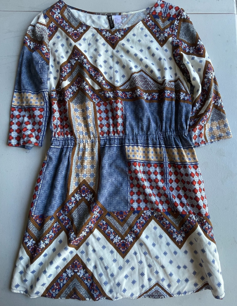 Divided Size 14 Blue Paisley Patchwork Mini Dress Boho Festival Viscose