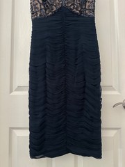 Tadashi Collection Ruched Sequin Beaded Cocktail Dress Navy Blue Women’s Size 4