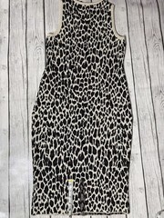 Express Women’s M Leopard Print Ribbed Knit Maxi Dress Size M Cream Brown