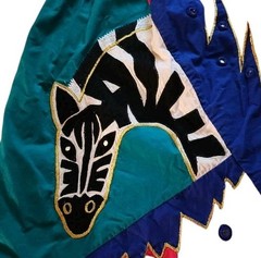 Vintage Raquel Unger Muumuu House Dress Zebra Applique Colorblock XS