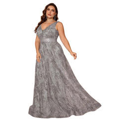 Plus Size Luxury Deep V neck Sequin Evening Dress Elegant V back Long Formal
