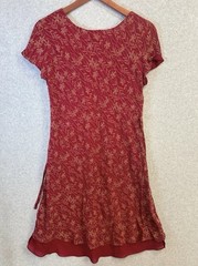 VTG Depeche 100% Silk Red Floral Dress Sz 12 Sheer Hem Boho Layered Feminine