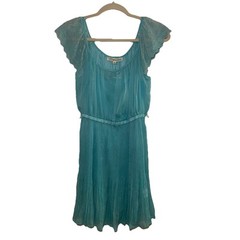 Rewind Brand Teal Shimmer Lace Flutter Sleeve Pleated Mini Dress Size Small NWT