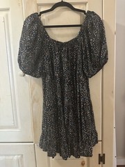 Wild Fable Black Floral Puff Sleeve Babydoll Mini Dress Women M Cottagecore