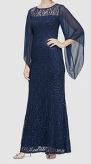 SLNY Women&rsquo;s Blue Embellished Illusion Lace Gown Dress Plus Size 22W