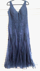 New Cachet Navy Long Mermaid Tulle embellished Dress 12 Formal Evening Gown