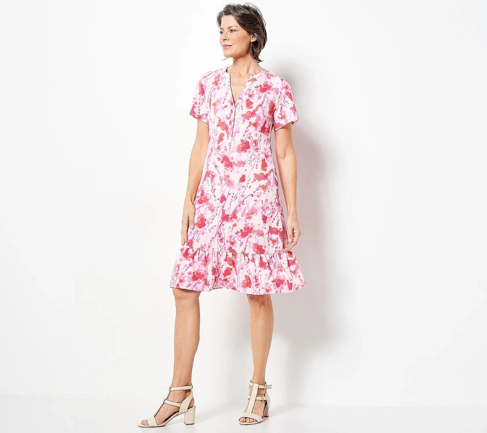 Isaac Mizrahi Live! Regular Printed Pebble Knit Dress – Pink (M) a499625 –