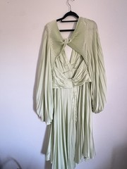Acler Palms Dress Size AU 12 / US 8 Mint Green Midi Pleated Long Sleeve