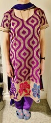 Indian Punjabi Dress, Purple, Silk Lined with Crepe, with Baggy Trousers & Scarf