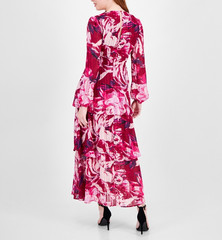 RACHEL Rachel Roy Printed Blouson-Sleeve Tiered Maxi Dress MSRP $159