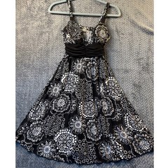 Speechless Black White Floral Medallion Empire Waist Fit Flare Dress M Festival