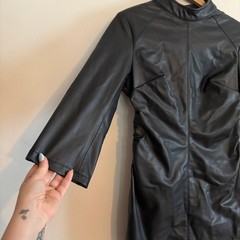 ZARA | Black Faux Leather High Neck Open Back Mini Dress | Large
