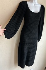 MILLE Resort & Travel Brianna Sweater Dress XS S Baby Alpaca Black Cable Midi