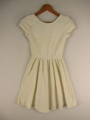 Xhilaration Dress Womens XS Textured Zip Front Fit Flare Short Sleeve Ivory