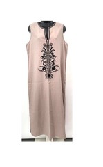 Cynthia Sleeveless Linen Shift Dress Beige/Black Embroidery sz. L/XL NWOT $ 145