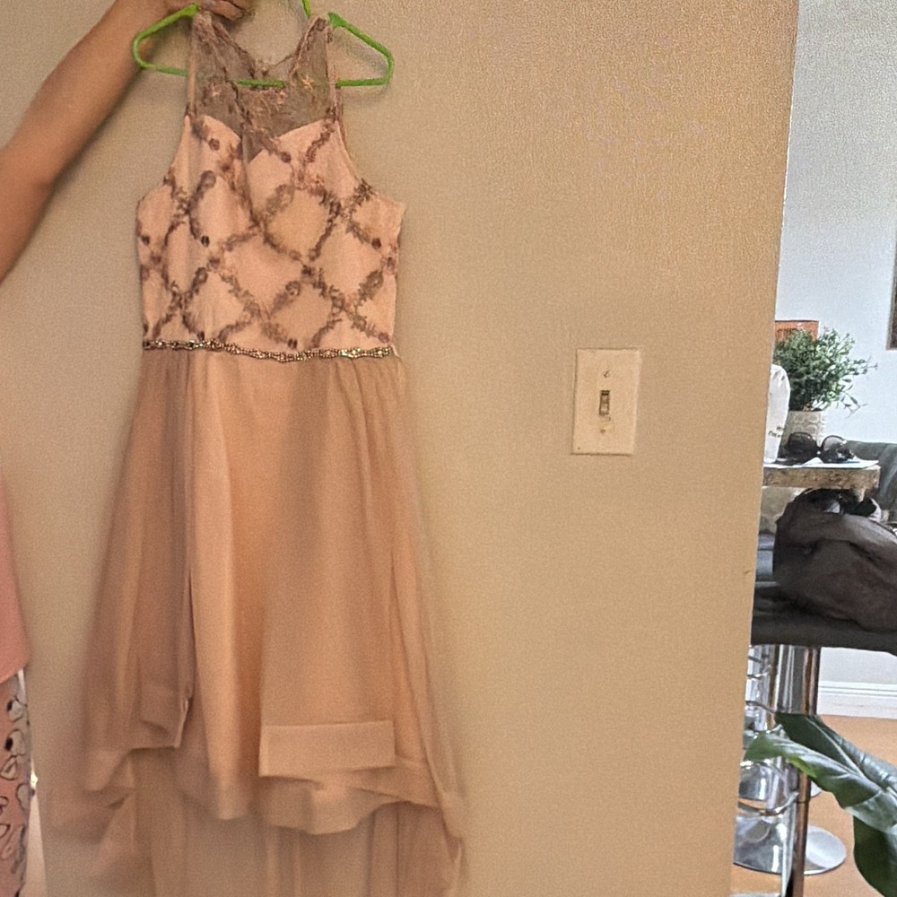 Rare Editions Teens Size 14 Blush Halter Sleeveless Midi A-Line Beaded