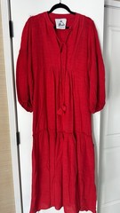 Pearl & Caviar Red Solid V-Neck Tie Pullover Midi Dress Women’s Size XS/S