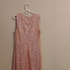 Candilite XL Pink Sequin Solid V-Neck Sleeveless Zip Lined Stretch Maxi Dress