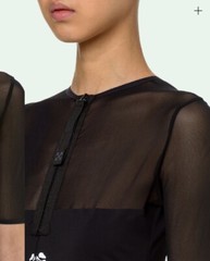 Off White Sheer Stretch Reversible Black Logo Zipper Midi Knee Dress Bodycon S