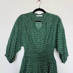 Rebecca Taylor Emerald Green Ikat Cotton Smocked Mini Dress | Size S