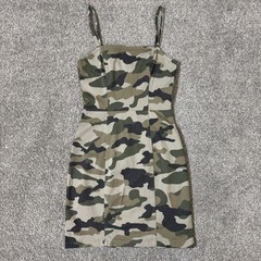 H&M Divided Dress Womens XS Green Camo Bodycon Tank Mini Zip Back Stretch