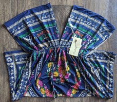 New! Cristinalove Size S Blue Green Gray Tan & Lilac Floral Print Stretch Dress