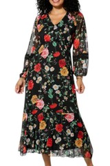 Antthony Women&rsquo;s Printed Mesh Bishop-Sleeve Patio Dress Garden Multi
