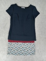 Bailey 44 Women Dress XS Blue Multicolor Layer Polyester Silk Blend Short Sleeve