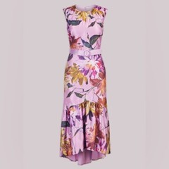 KAY UNGER BEATRIX FLORAL ORGANZA TEA LENGTH HIGH LOW DRESS SIZE 6
