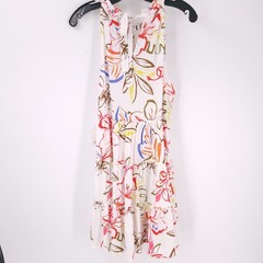 CeCe Tropical Tie Back Halter Tiered Sleeveless Mini Dress Floral Womens Size L