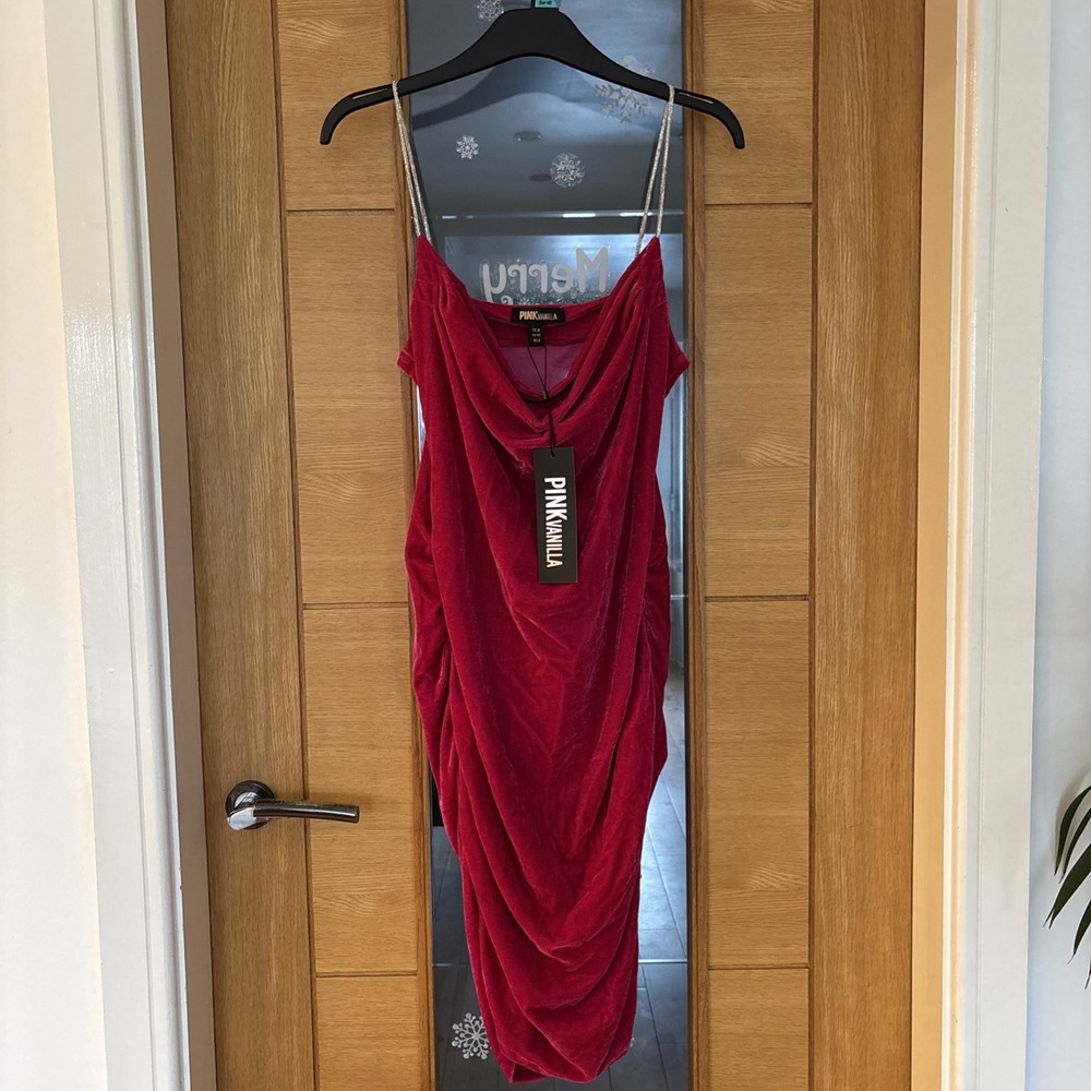 Pink Vanilla Women’s Diamante Strapped Pink Dress, Velor, Size 12.