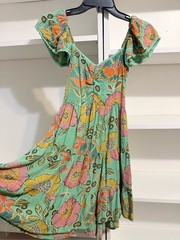 12. ANGIE GREEN FLORAL BOHO OPEN BACK DRESS M {Cochella fairycore dress}