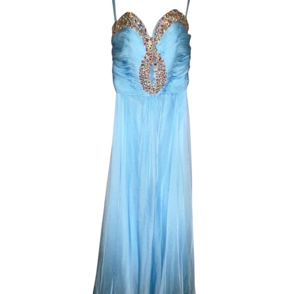 $798 Sherri Hill Rhinestone Strapless Blue Formal Prom Evening Gown Dress Sz 6/S