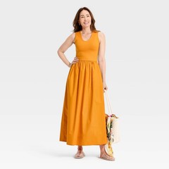 Women Knit Woven Midi Dress – A New Day Mango Orange M