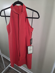 NWT Vince Camuto Red Solid Halter Tie Neck Sheath Dress Sleeveless Short Size 0