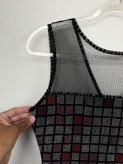 Grayse Mesh Checkered Sparkle Rinestone Sheath Sleeveless Dress Size S