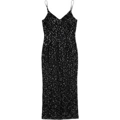 Vintage Laurence Kazar Black Silk Beaded Sequin Maxi Dress Medium 90s Gown