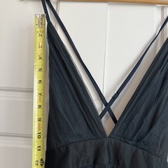 Luxxel Halter Strap Formal Gown Steel Blue Long Tulle Dress Ladies, size L NEW
