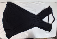 Black Jersey Knit Wrap Dress Size M/L 100% Cotton Knee Length Stretch
