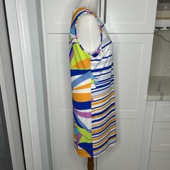 Jude Connally Summer Sheath Dress Sz Medium M Colorful V-neck Contrasting Print