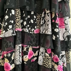 Floral Leopard Patchwork Tiered Ruffle Mini Dress Pink Black Animal Print Lace