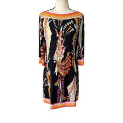 Ali Ro Boatneck Shift Dress Y2K Anthropologie 3/4 Sleeve Colorful Abstract Mod 8